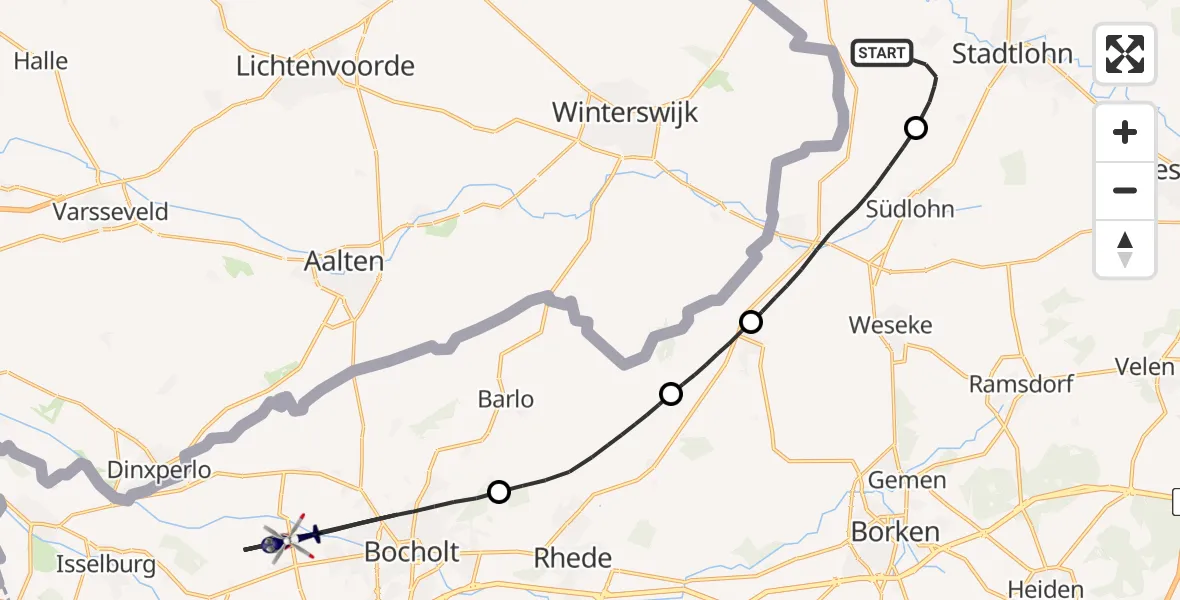 Routekaart van de vlucht: Polizeihubschrauber nach Bocholt, Liederner Ringstraße