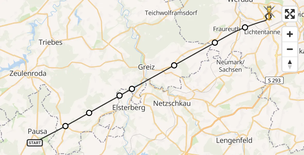 Routekaart van de vlucht: Rettungshubschrauber nach ADAC Air Rescue Station Zwickau Hubschrauberlandeplatz