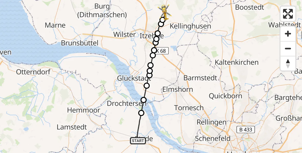 Flugroute Rettungshubschrauber Stade - Hohenlockstedt, 01 April 2026, 13:52