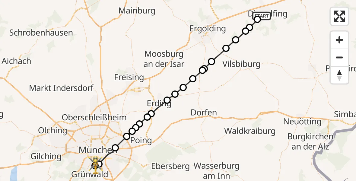 Flugroute Rettungshubschrauber Dingolfing - ADAC Air Rescue Center Hubschrauberlandeplatz (Christoph 1), 01 April 2026, 14:00