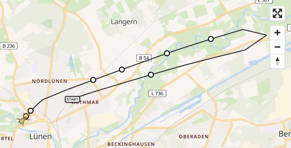 Flugroute Rettungshubschrauber Lünen - Sankt Marien Hospital, 01 April 2026, 14:05
