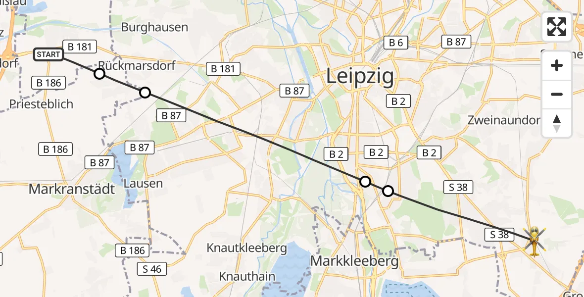 Flugroute Rettungshubschrauber Schkeuditz - Leipzig, 01 April 2026, 14:06