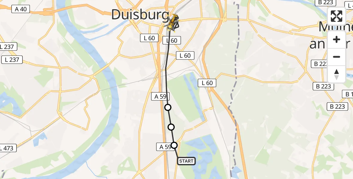 Flugroute Rettungshubschrauber Duisburg Air Rescue Hubschrauberlandeplatz (Christoph 9) - Duisburg, 01 April 2026, 14:08