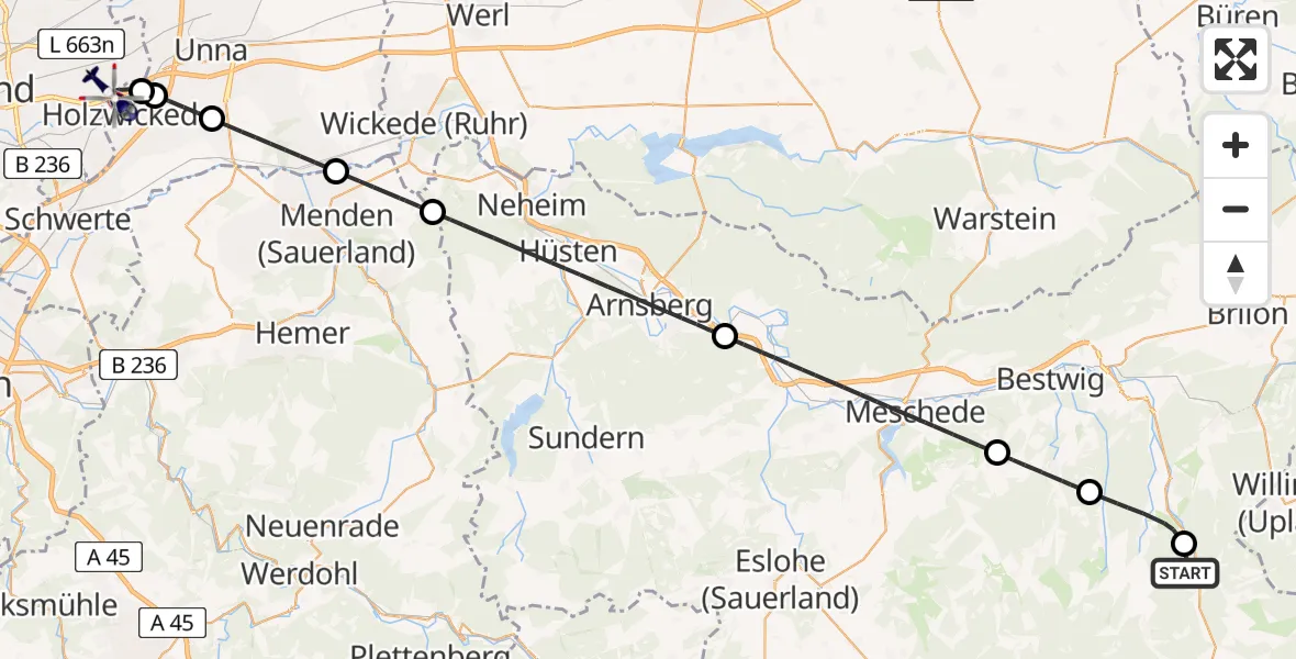 Routekaart van de vlucht: Polizeihubschrauber nach Dortmund Flughafen