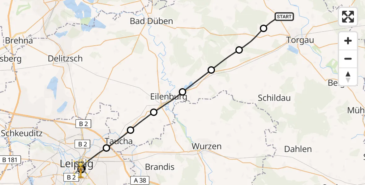 Routekaart van de vlucht: Rettungshubschrauber nach Leipzig University Hospital Heliport 1