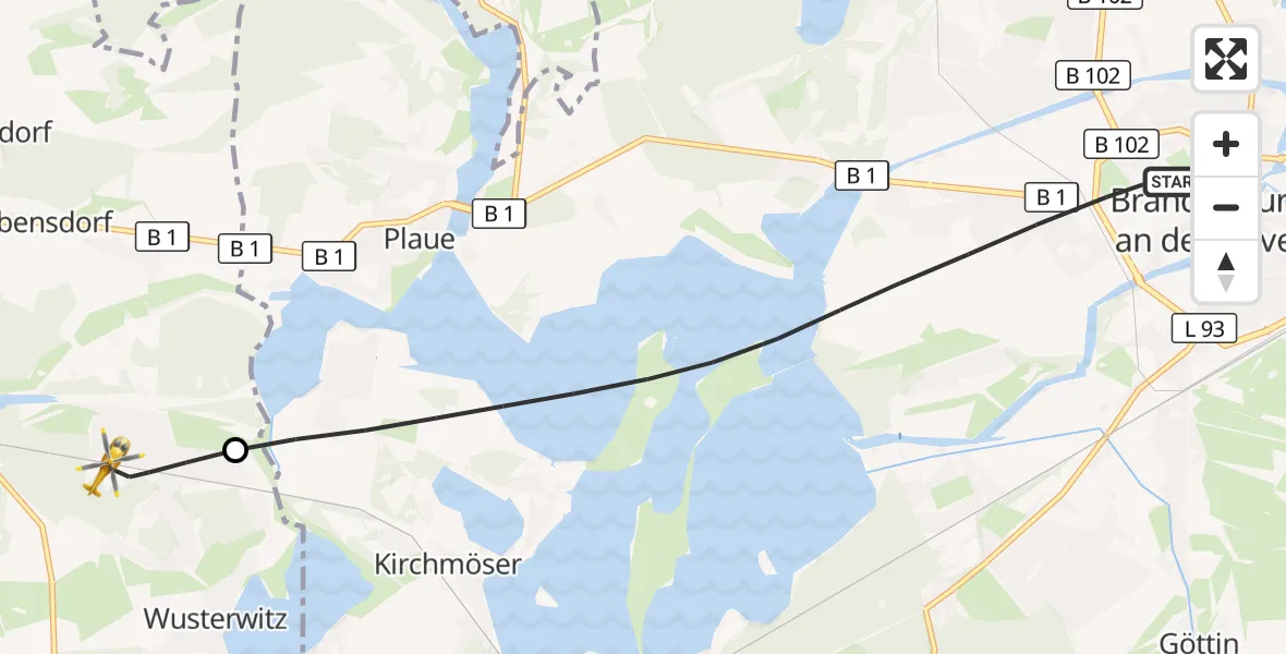 Flugroute Rettungshubschrauber Brandenburg an der Havel - Wusterwitz, 01 April 2026, 14:19
