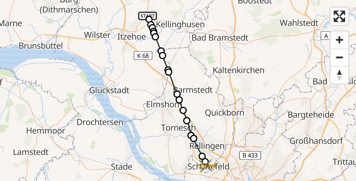 Flugroute Rettungshubschrauber Hohenlockstedt - Schenefeld, 01 April 2026, 14:19