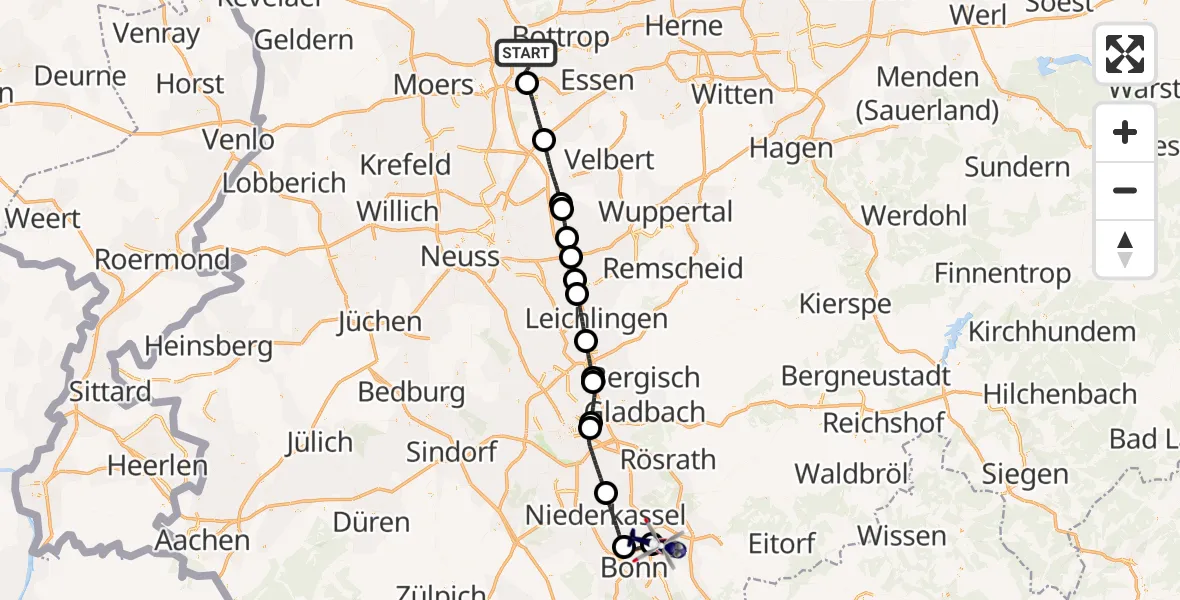 Routekaart van de vlucht: Polizeihubschrauber nach Sankt Augustin, Richthofenstraße