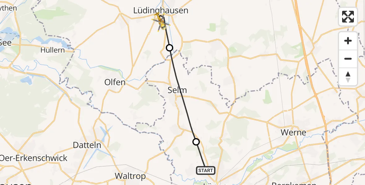 Flugroute Rettungshubschrauber Lünen - Lüdinghausen, 01 April 2026, 14:21