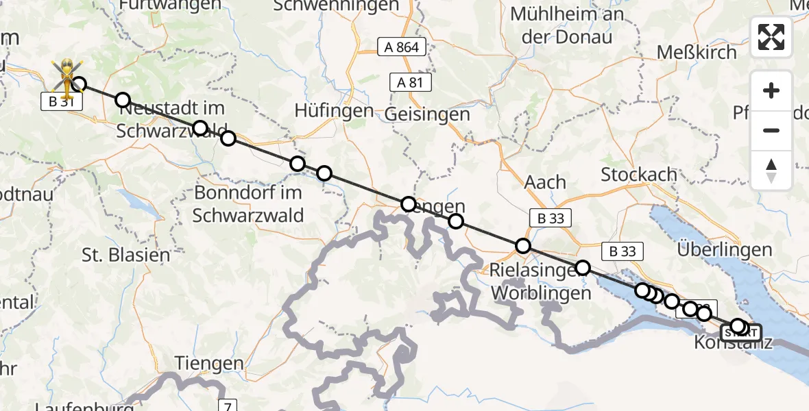 Routekaart van de vlucht: Rettungshubschrauber nach Buchenbach, Eulenbachweg