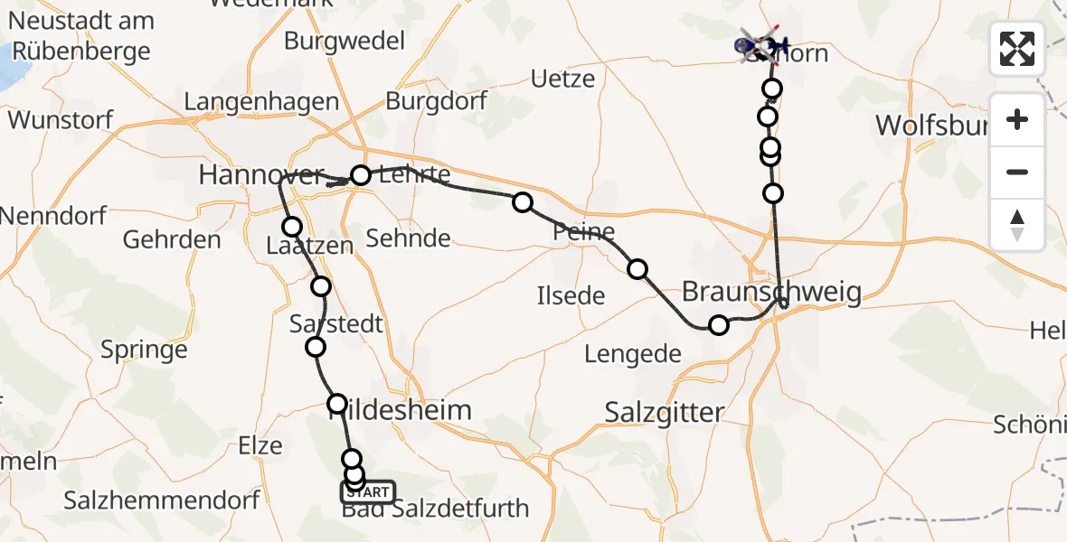 Routekaart van de vlucht: Polizeihubschrauber nach Gifhorn Bundespolizei Hubschrauberlandeplatz