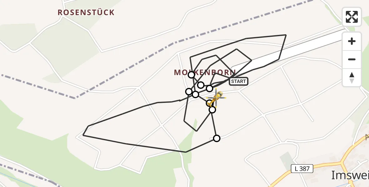Flugroute Rettungshubschrauber Imsweiler UL - Imsweiler UL, 01 April 2026, 14:28