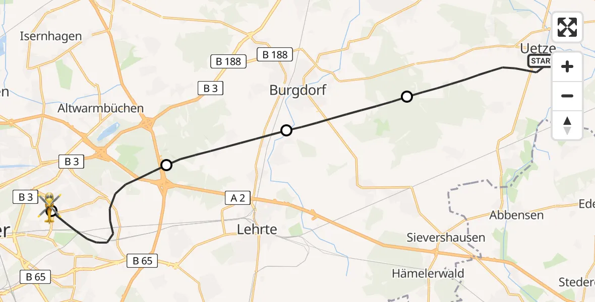 Routekaart van de vlucht: Rettungshubschrauber nach Hannover Luftrettung Hubschrauberlandeplatz (Christoph 4)
