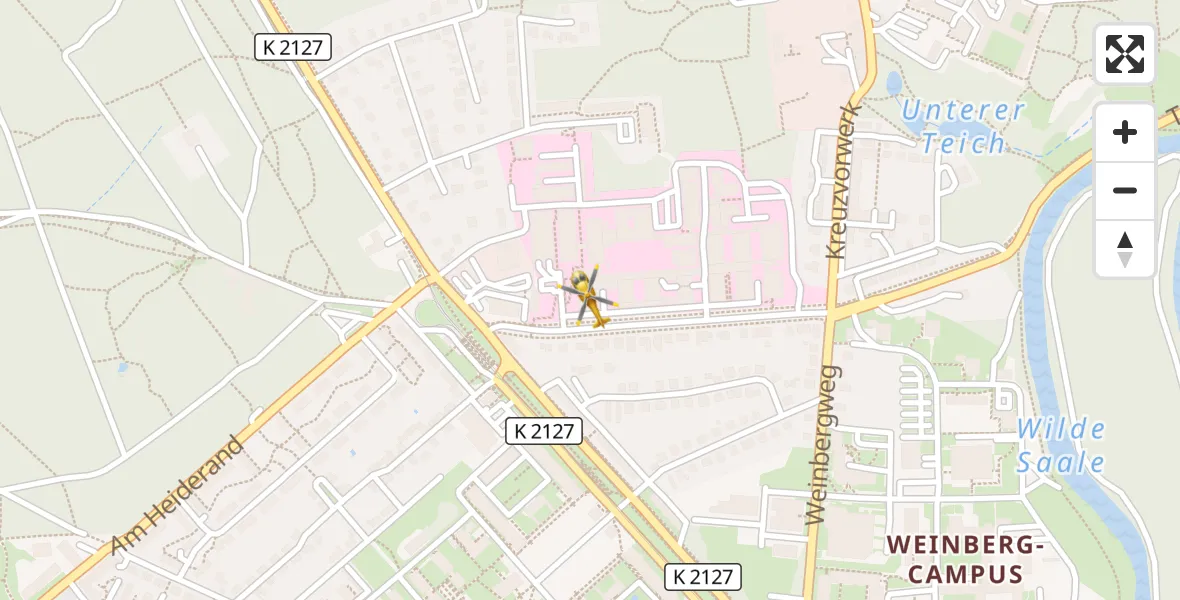 Flugroute Ambulanzhubschrauber Halle (Saale) University Hospital - Halle (Saale) University Hospital, 01 April 2026, 14:44
