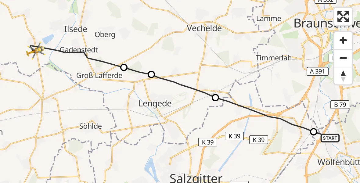 Flugroute Rettungshubschrauber Wolfenbüttel - Ilsede, 01 April 2026, 14:55