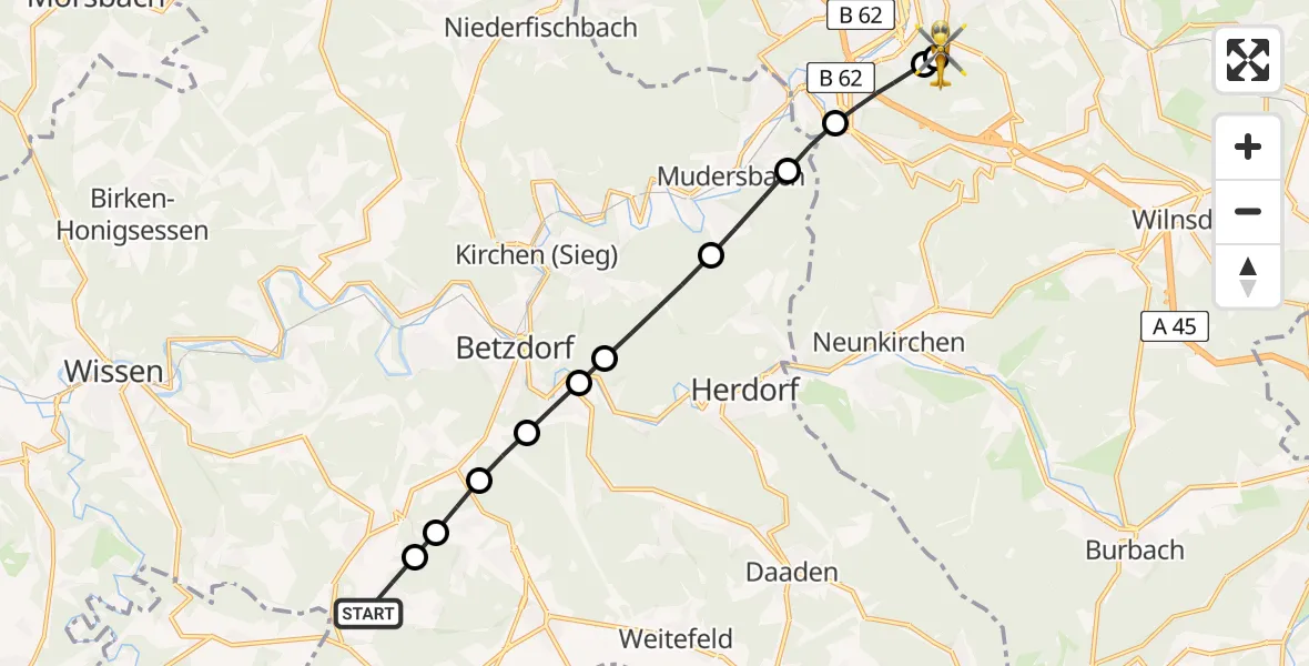 Routekaart van de vlucht: Rettungshubschrauber nach Evangelisches Jung-Stilling Hospital
