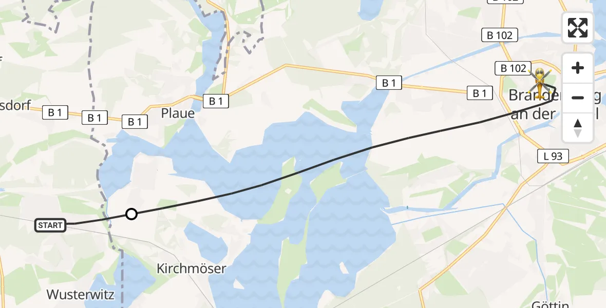 Routekaart van de vlucht: Rettungshubschrauber nach Brandenburg an der Havel, Hochstraße