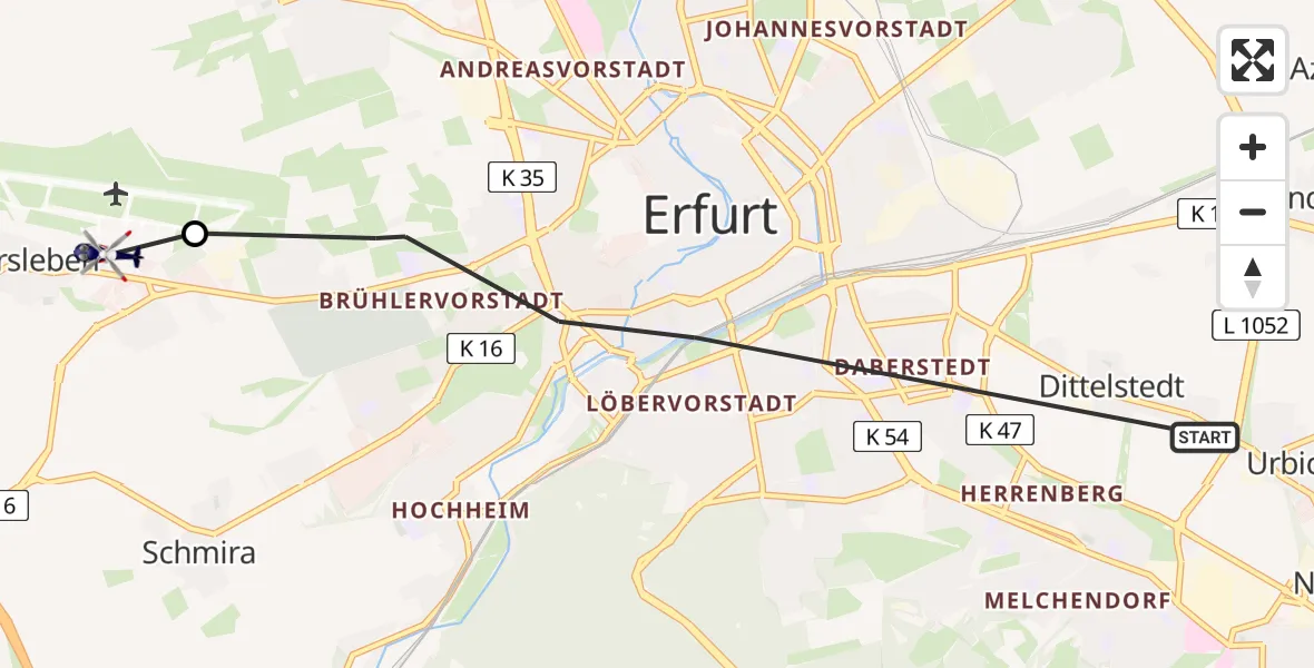 Flugroute Polizeihubschrauber Erfurt - Erfurt-Weimar Flughafen, 01 April 2026, 14:59