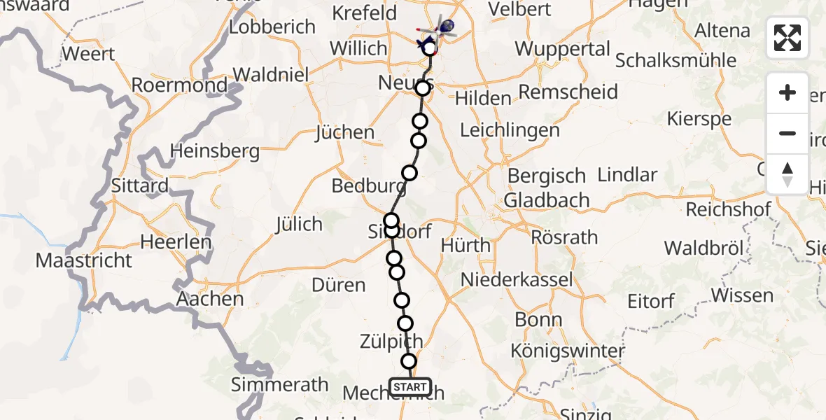 Routekaart van de vlucht: Polizeihubschrauber nach Düsseldorf Flughafen