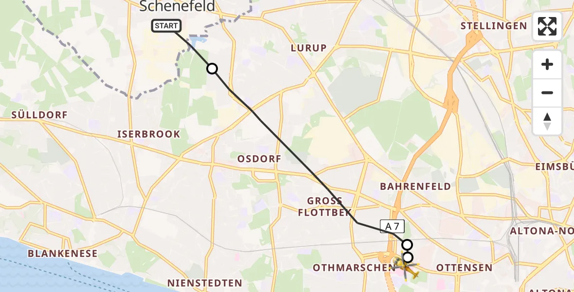 Routekaart van de vlucht: Rettungshubschrauber nach Asklepios Hospital Altona