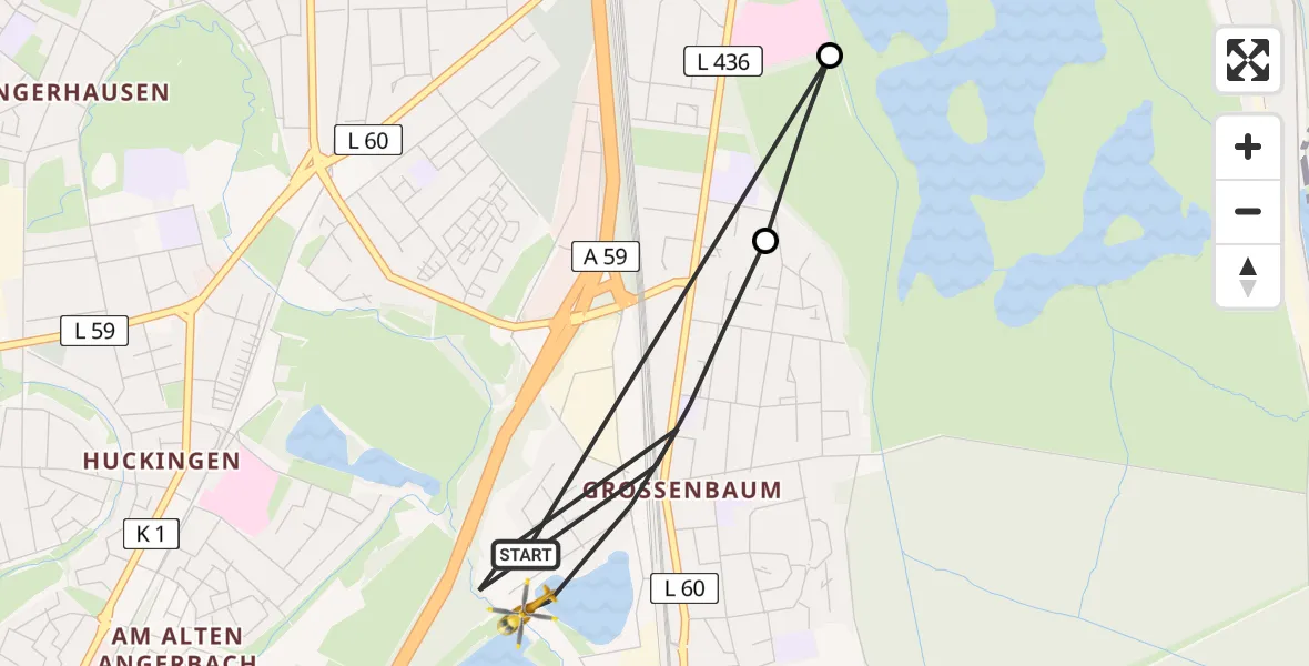 Flugroute Rettungshubschrauber Duisburg - Duisburg, 01 April 2026, 15:12