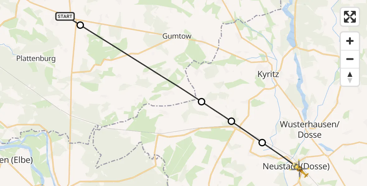 Routekaart van de vlucht: Rettungshubschrauber nach Neustadt (Dosse), Wildeshauser Straße