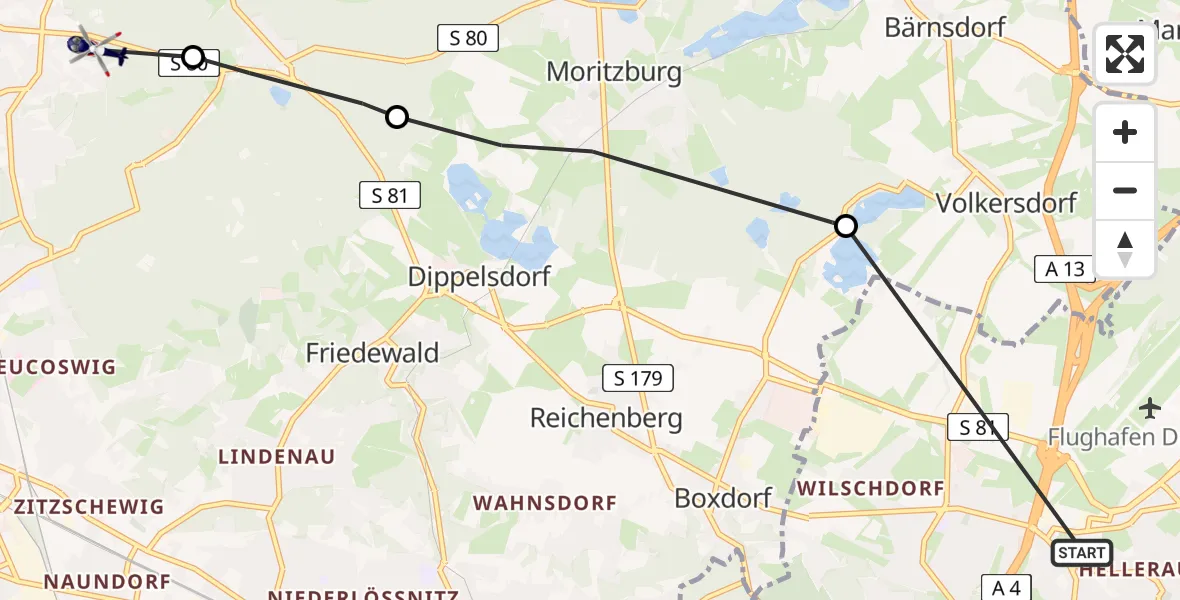 Routekaart van de vlucht: Polizeihubschrauber nach Weinböhla, Moritzburger Straße