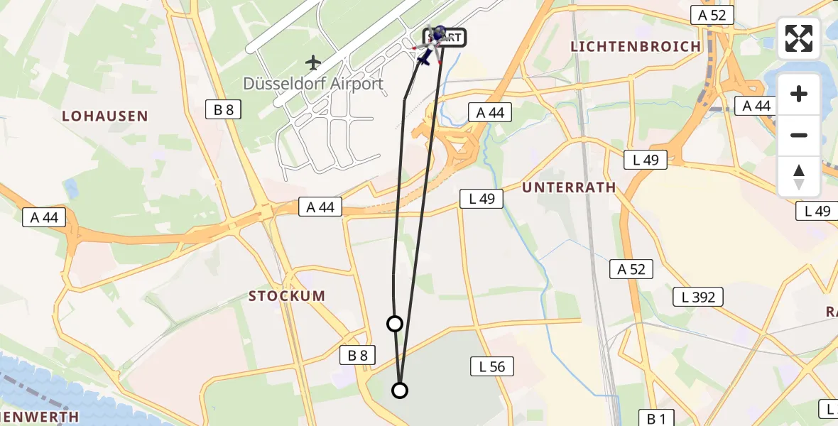 Flugroute Polizeihubschrauber Düsseldorf Flughafen - Düsseldorf Flughafen, 01 April 2026, 15:25