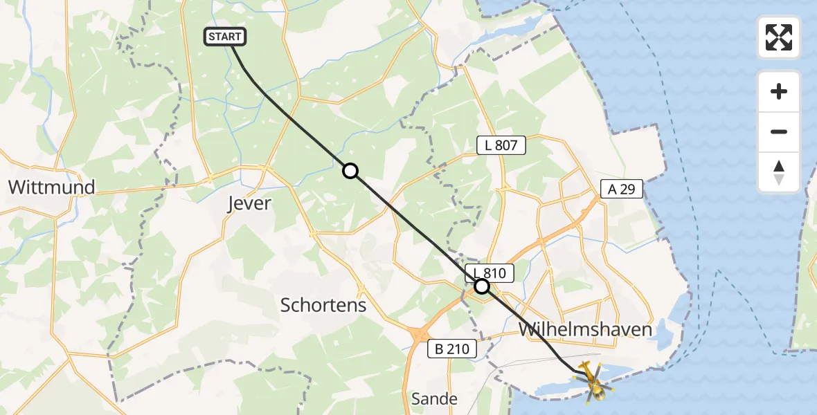 Flugroute Rettungshubschrauber Wangerland - Wilhelmshaven, 01 April 2026, 15:29