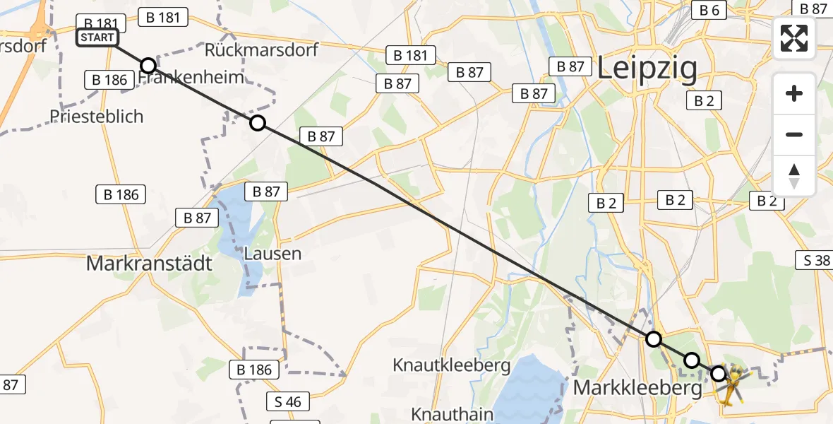 Flugroute Rettungshubschrauber Schkeuditz - Markkleeberg, 01 April 2026, 15:32