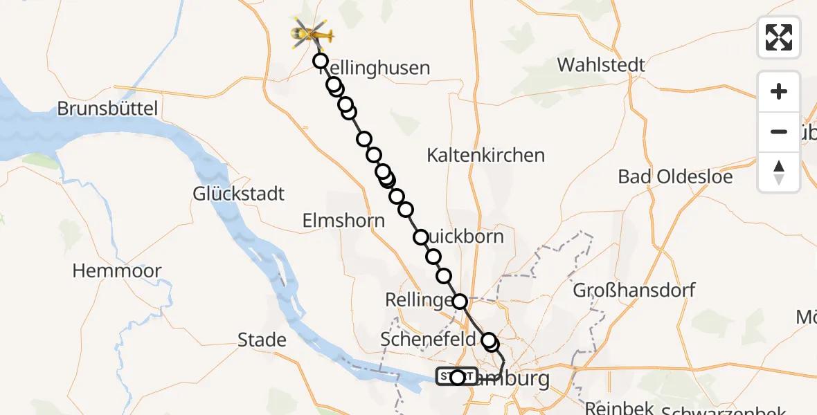Routekaart van de vlucht: Rettungshubschrauber nach Hohenlockstedt, Hungriger Wolf