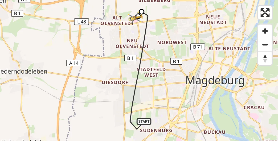 Routekaart van de vlucht: Rettungshubschrauber nach Magdeburg Hospital
