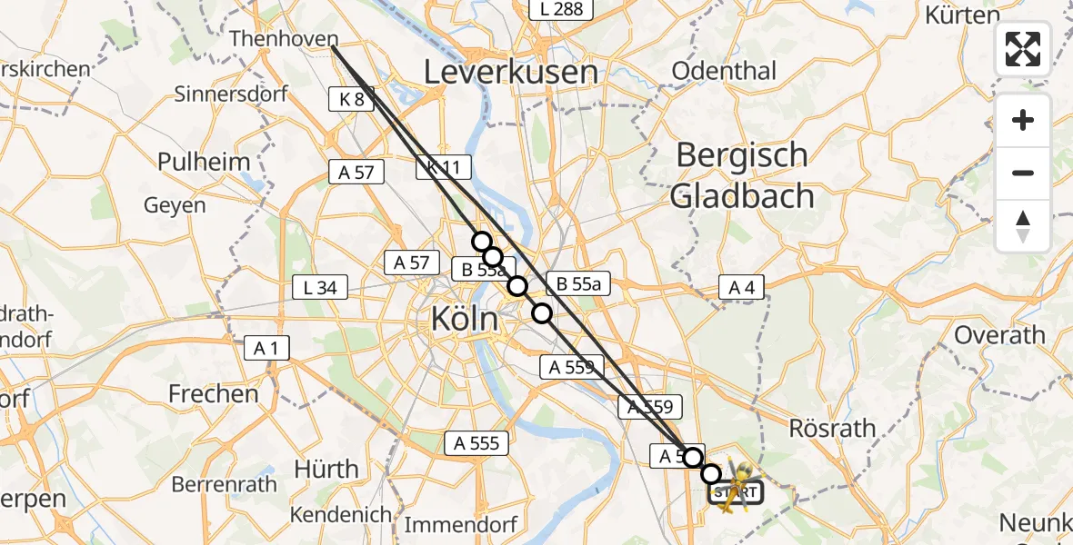 Flugroute Rettungshubschrauber Köln Bonn Flughafen - Köln Bonn Flughafen, 01 April 2026, 15:34