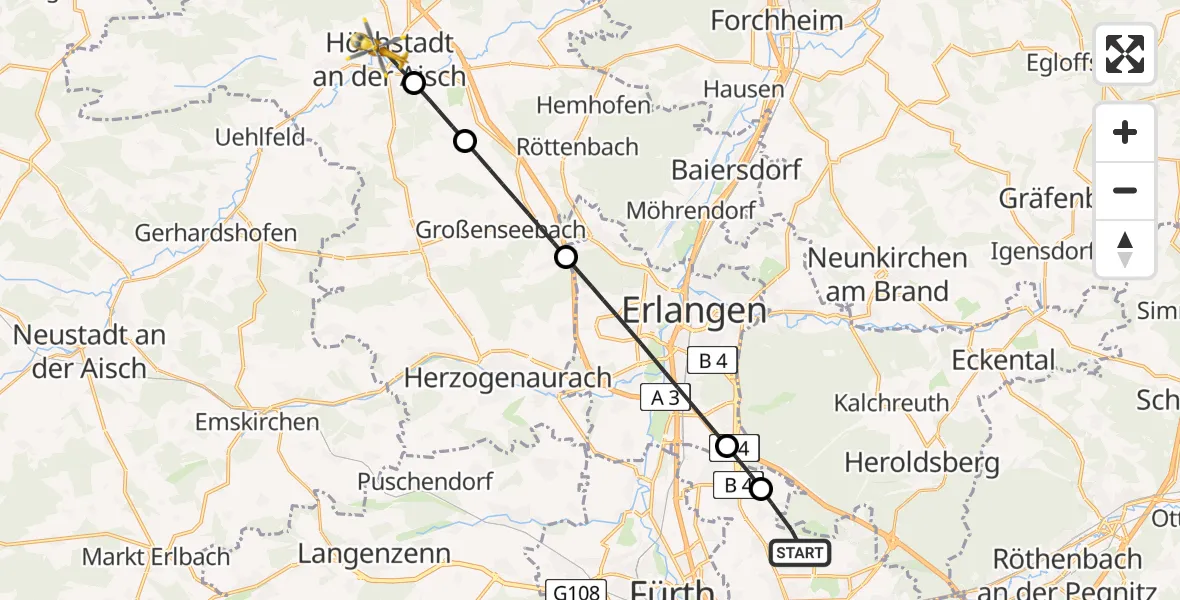 Flugroute Rettungshubschrauber Flughafen Nuremberg - Höchstadt a.d.Aisch, 01 April 2026, 15:35