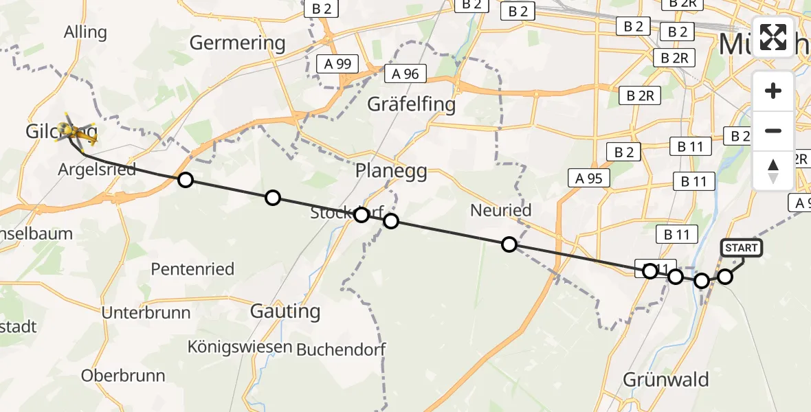 Flugroute Rettungshubschrauber ADAC Air Rescue Center Hubschrauberlandeplatz (Christoph 1) - Gilching, 01 April 2026, 15:38