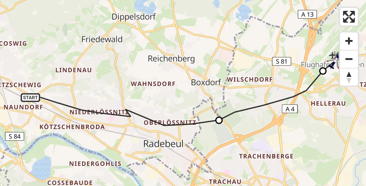 Routekaart van de vlucht: Polizeihubschrauber nach Dresden Flughafen