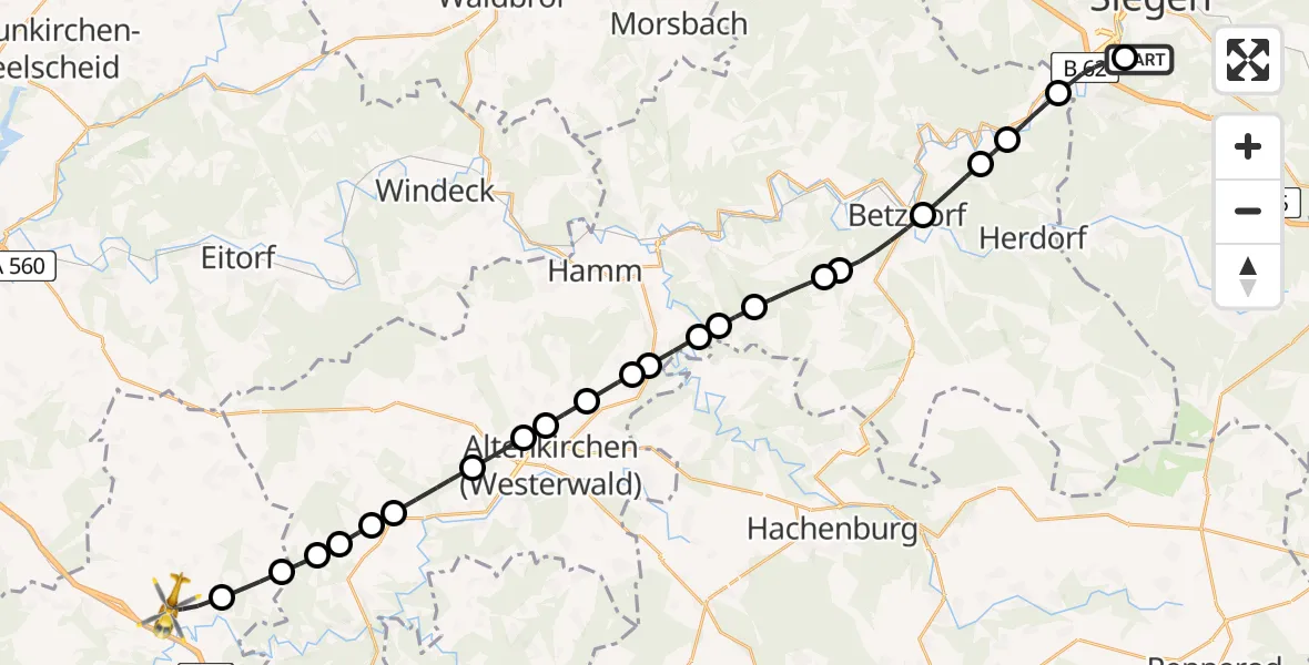 Flugroute Rettungshubschrauber Evangelisches Jung-Stilling Hospital - Neustadt (Wied), 01 April 2026, 15:41