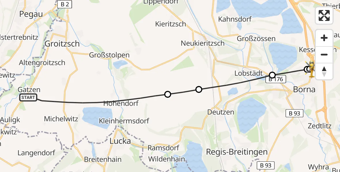 Routekaart van de vlucht: Rettungshubschrauber nach Sana Hospital Borna