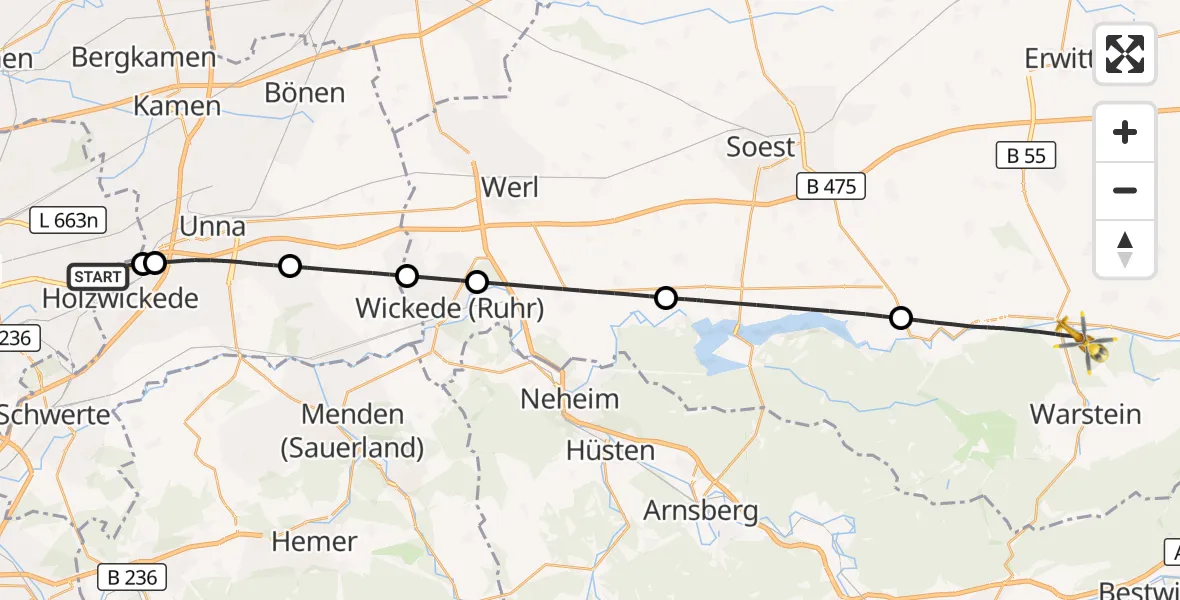 Flugroute Rettungshubschrauber Dortmund Flughafen - Warstein, 01 April 2026, 15:52
