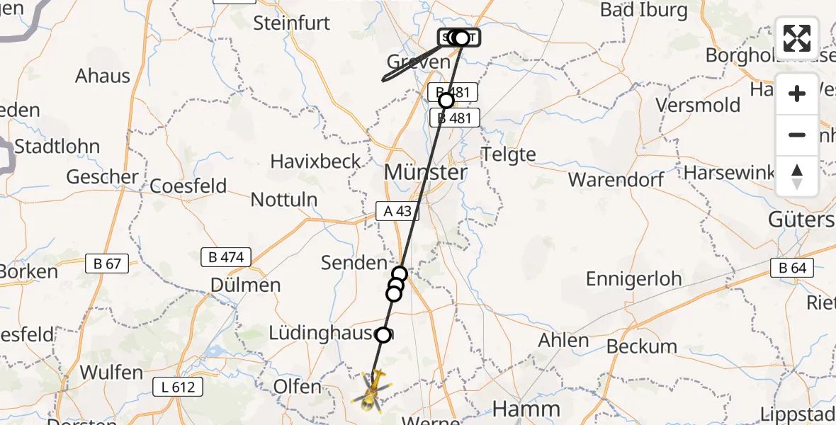 Flugroute Ambulanzhubschrauber Christoph  Westfalen-ADAC - Selm, 01 April 2026, 15:55