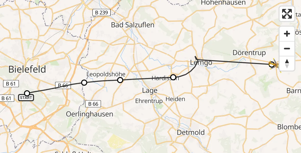 Routekaart van de vlucht: Rettungshubschrauber nach Dörentrup, Querental