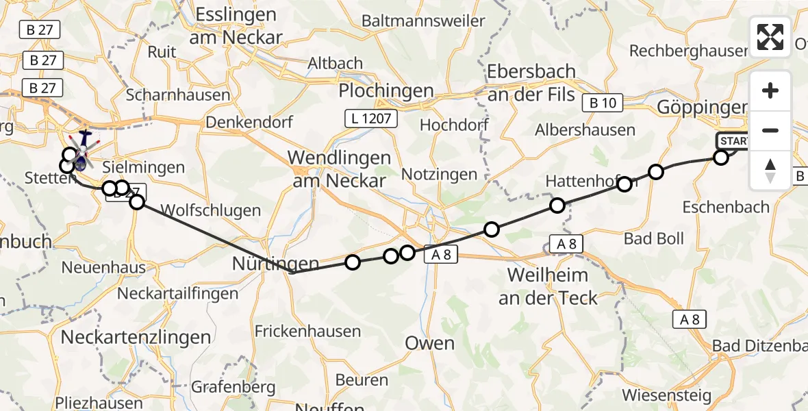 Flugroute Polizeihubschrauber Göppingen - Flughafen Stuttgart, 01 April 2026, 15:58
