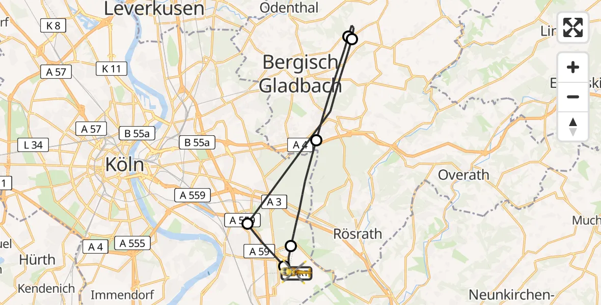 Flugroute Rettungshubschrauber Köln Bonn Flughafen - Köln Bonn Flughafen, 01 April 2026, 16:00