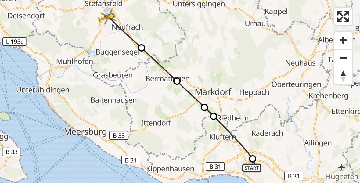 Flugroute Rettungshubschrauber Friedrichshafen Hospital - Salem, 01 April 2026, 16:01