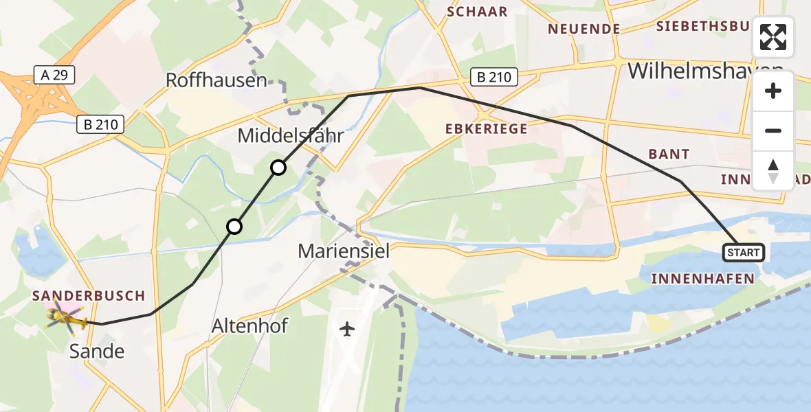 Flugroute Rettungshubschrauber Wilhelmshaven - Sande, 01 April 2026, 16:02