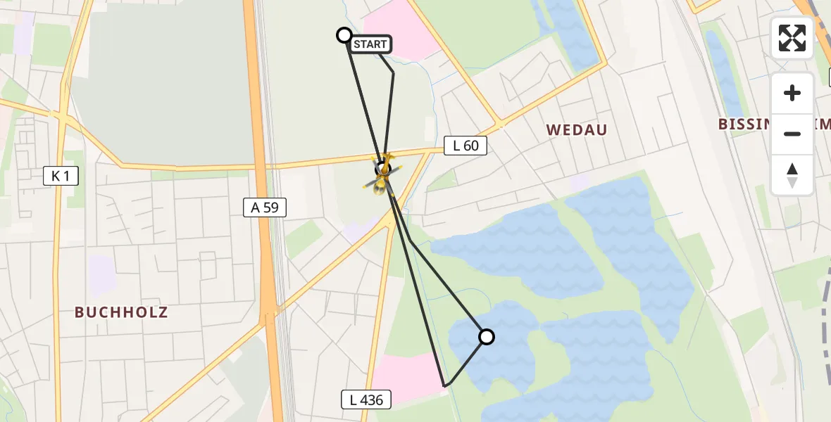 Routekaart van de vlucht: Rettungshubschrauber nach Duisburg, Wedauer Straße