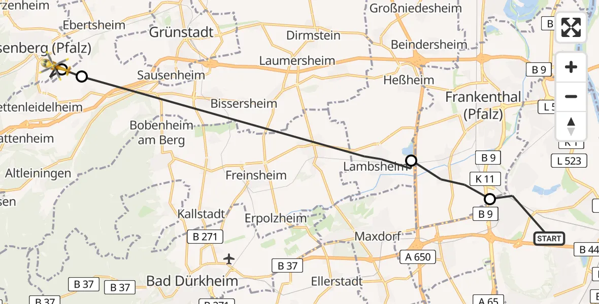 Flugroute Rettungshubschrauber Ludwigshafen am Rhein - Eisenberg (Pfalz), 01 April 2026, 16:05