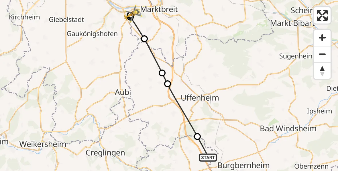 Routekaart van de vlucht: Rettungshubschrauber nach Ochsenfurt Hospital