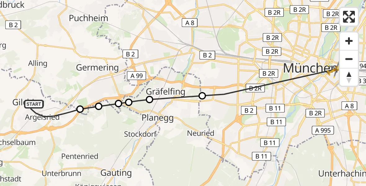 Routekaart van de vlucht: Rettungshubschrauber nach Rechts der Isar University Hospital
