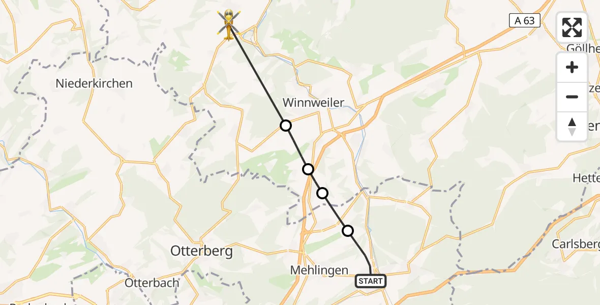 Routekaart van de vlucht: Rettungshubschrauber nach Imsweiler UL